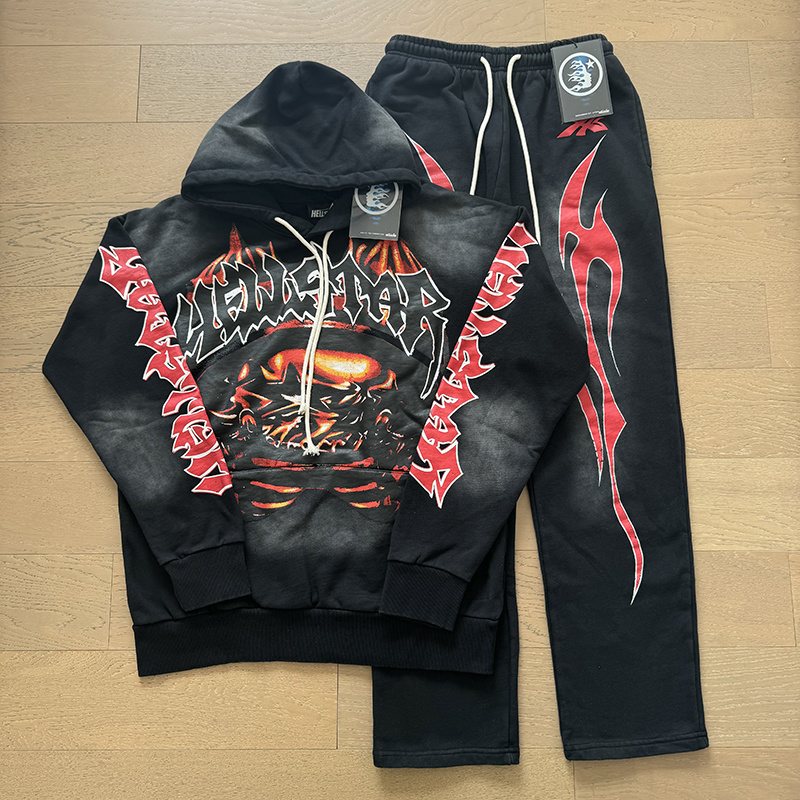 Hellstar Washed Black Graphic Hoodie & Sweatpants Set — context