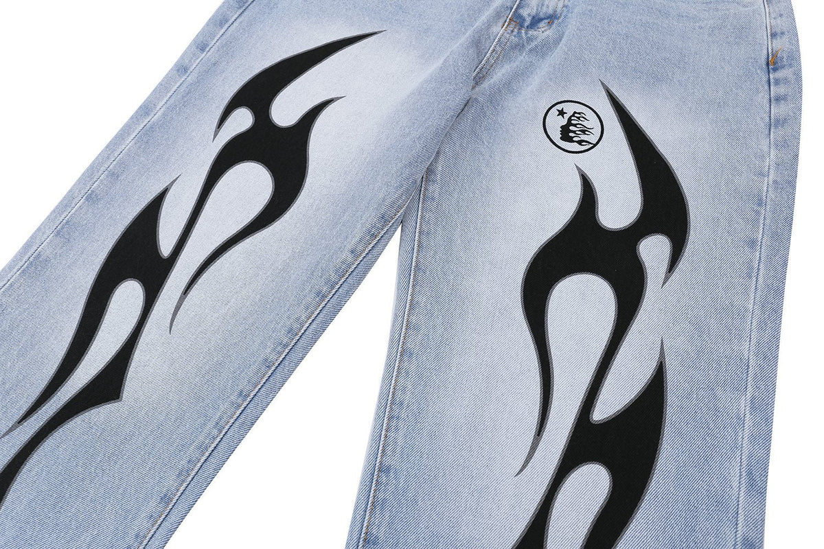 Hellstar Thorn Graphic Light Blue Jeans — detail