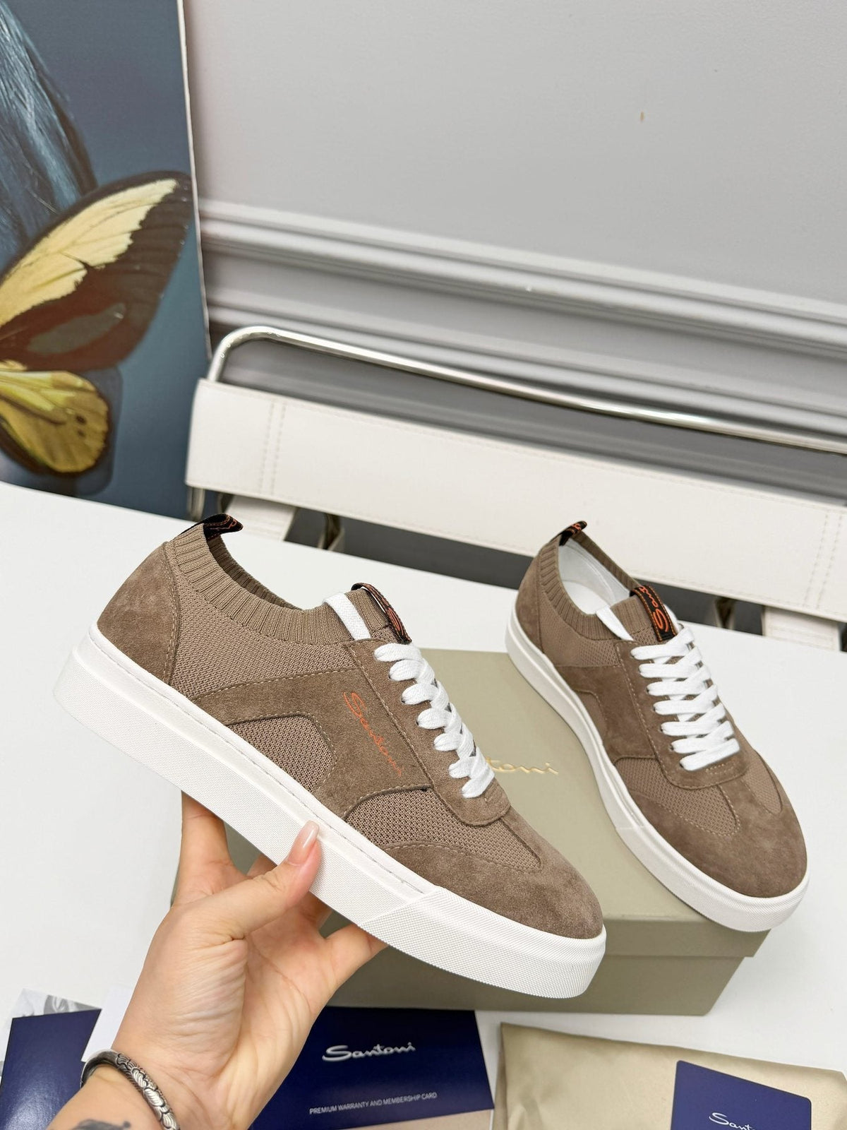 Santoni Taupe Brown Low-Top Sneakers — model