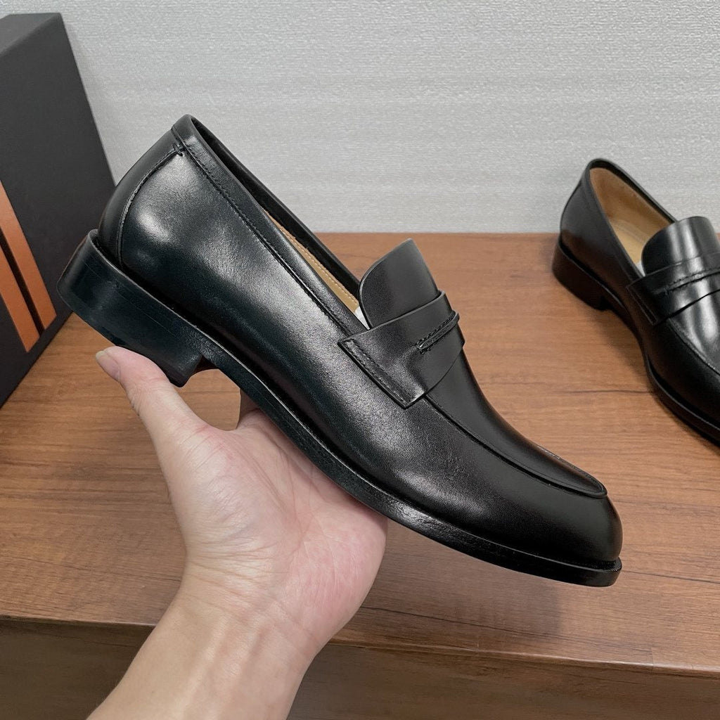 Zegna Black Leather Strap Loafers — model