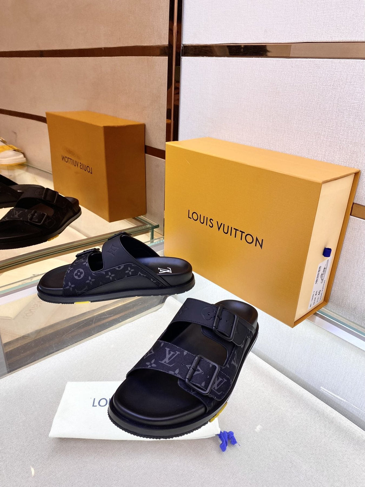 Louis Vuitton Monogram Buckle Slide Sandals — side