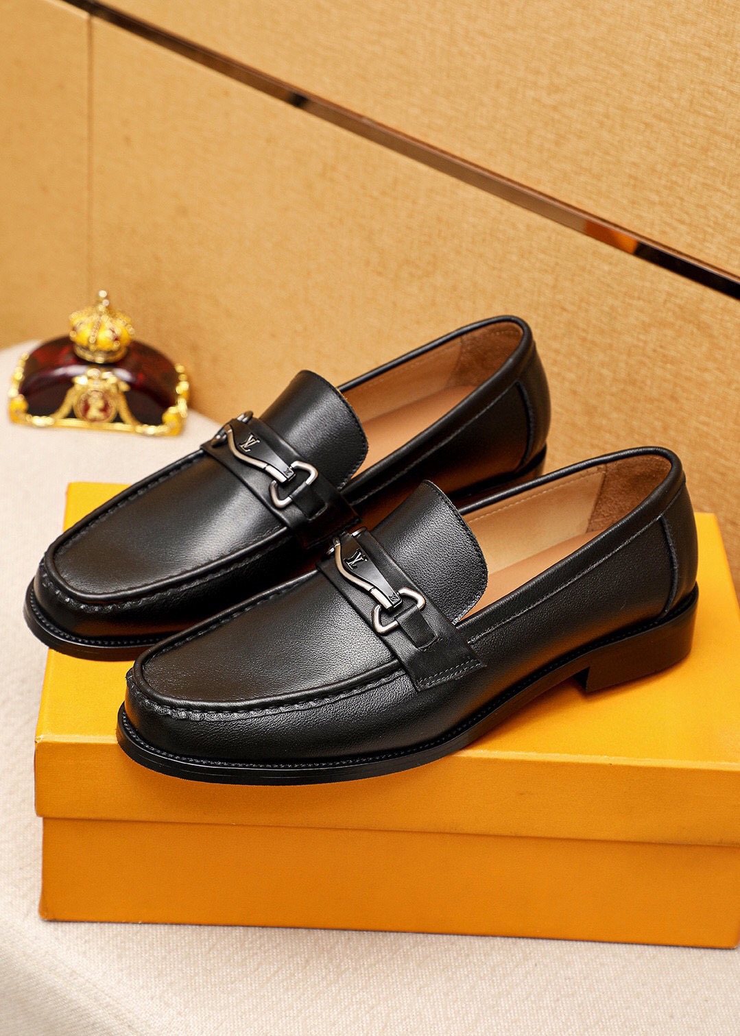 Louis Vuitton Black Leather Hardware Loafers — front