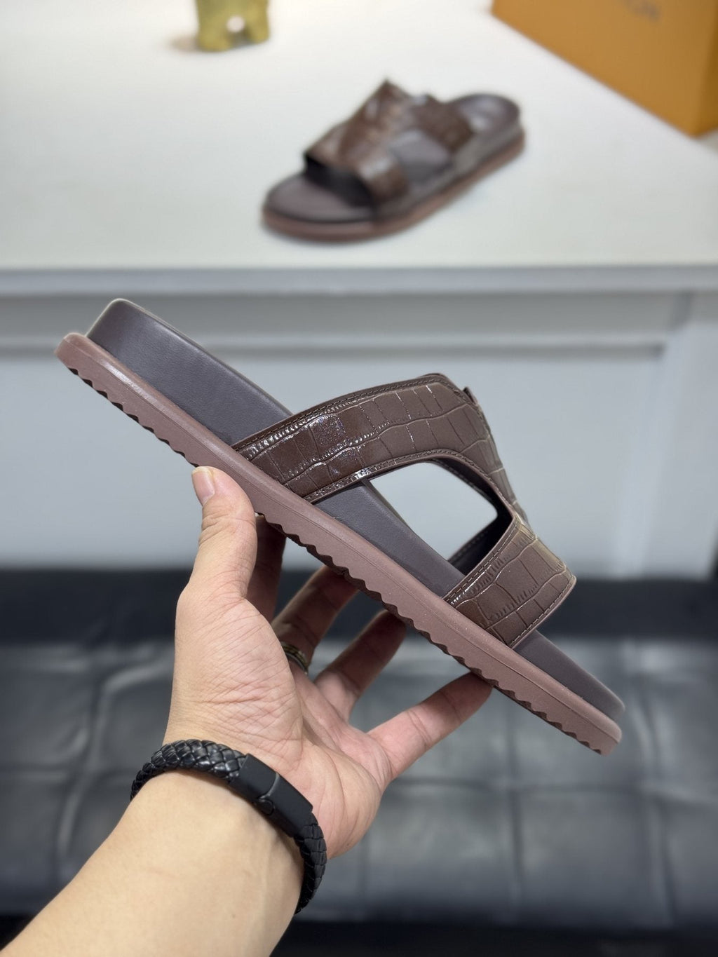 Louis Vuitton Embossed Strap Slide Sandals — side